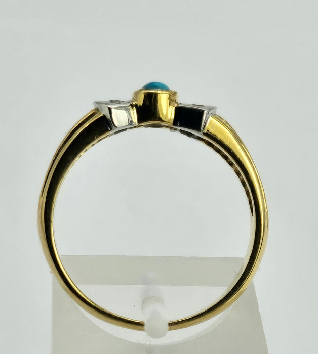 1204: Vintage: 18ct Yellow Gold Turquoise & Diamond Dress Ring