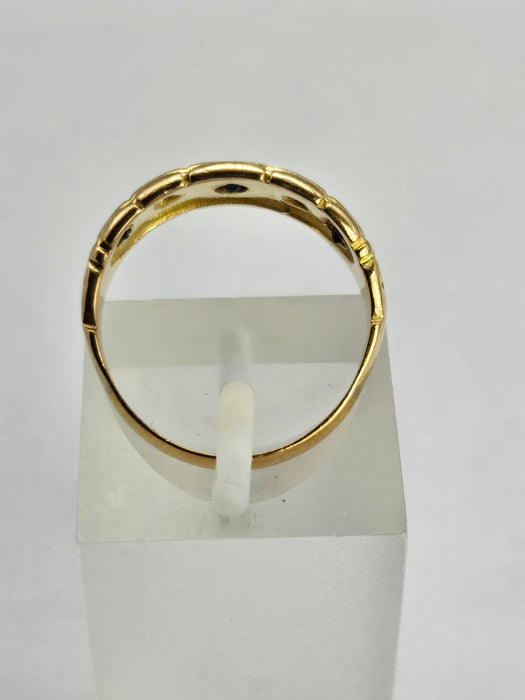 6511 Antique: Victorian 18ct Yellow Gold Sapphire & Rose Cut Diamond Five-Stone Half Hoop Ring