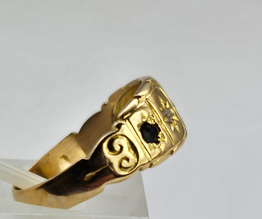 6511 Antique: Victorian 18ct Yellow Gold Sapphire & Rose Cut Diamond Five-Stone Half Hoop Ring