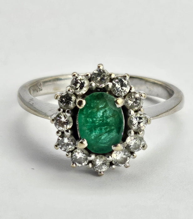 6512  Modern: 18ct White Gold Emerald & Diamond Oval Cluster Ring — From 2016