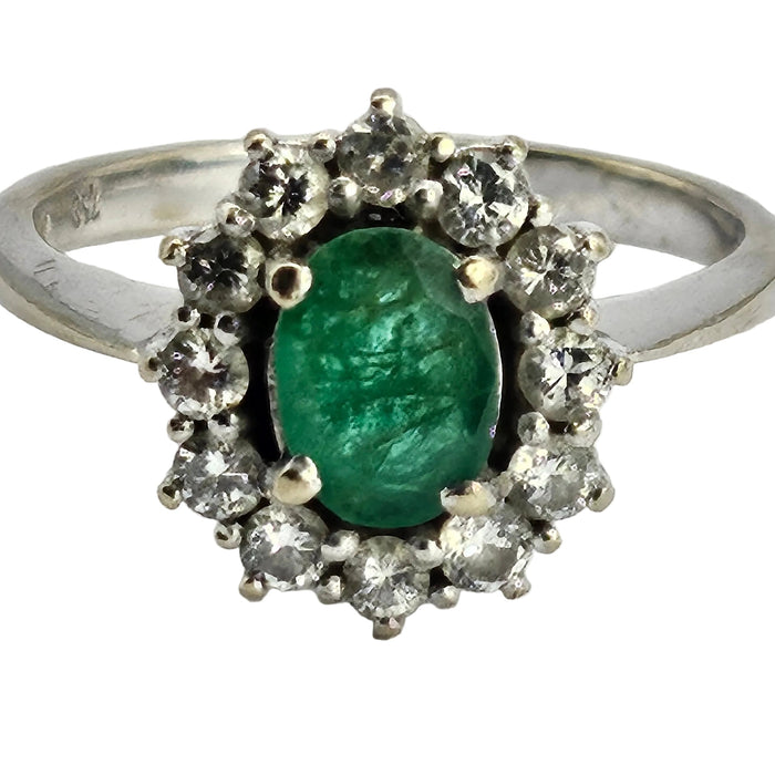 6512  Modern: 18ct White Gold Emerald & Diamond Oval Cluster Ring — From 2n1016