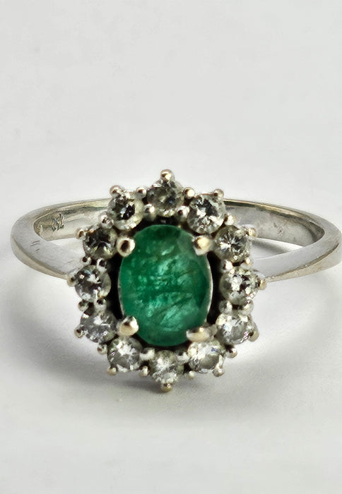 6512  Modern: 18ct White Gold Emerald & Diamond Oval Cluster Ring — From 2016