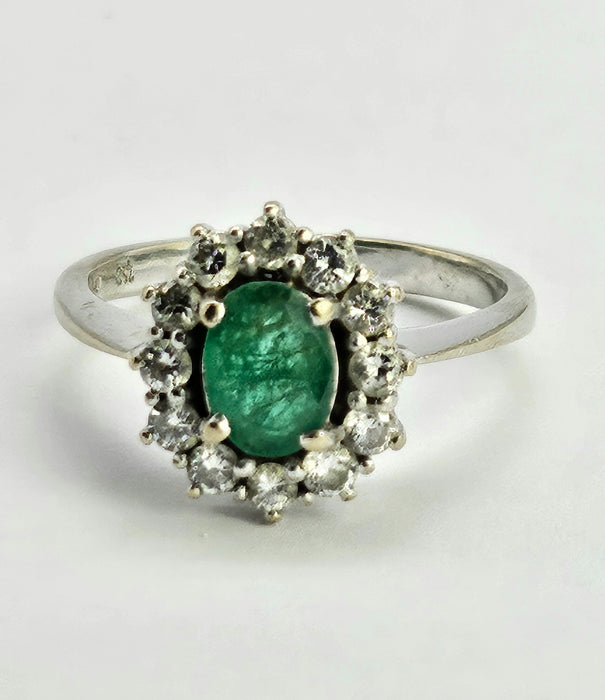 6512  Modern: 18ct White Gold Emerald & Diamond Oval Cluster Ring — From 2016