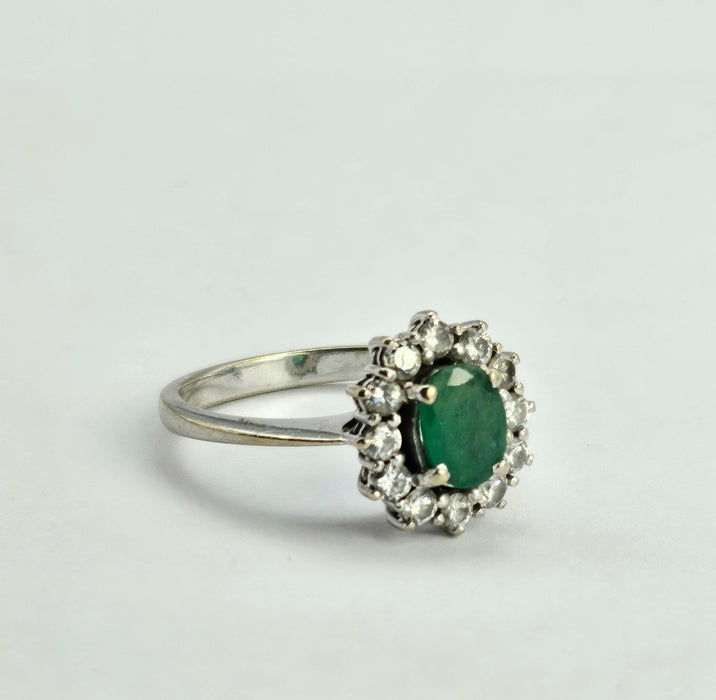 6512  Modern: 18ct White Gold Emerald & Diamond Oval Cluster Ring — From 2016