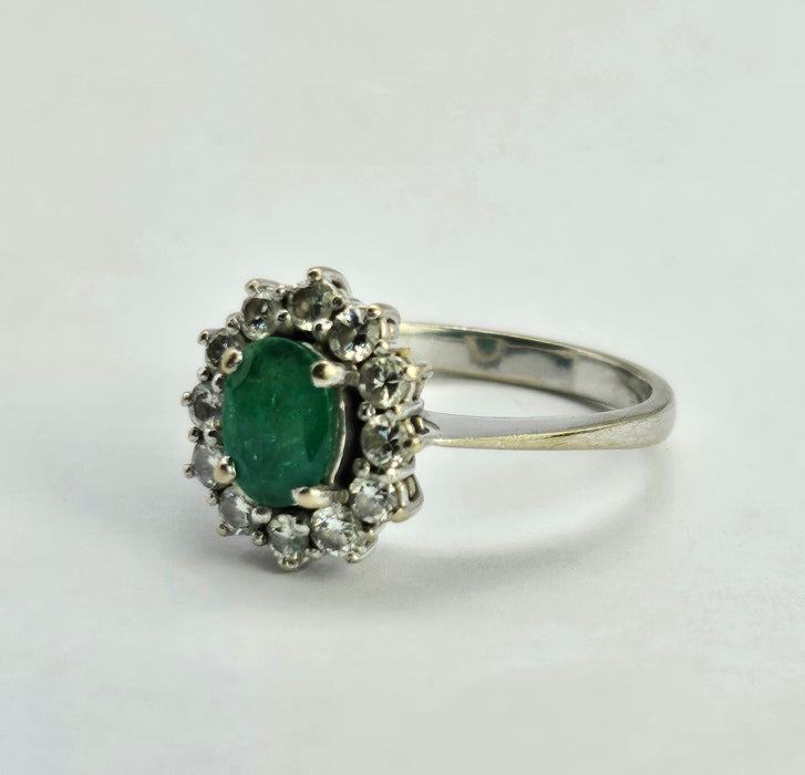 6512  Modern: 18ct White Gold Emerald & Diamond Oval Cluster Ring — From 2016