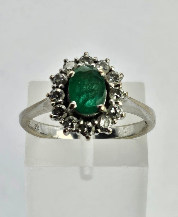 6512  Modern: 18ct White Gold Emerald & Diamond Oval Cluster Ring — From 2016