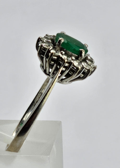 6512  Modern: 18ct White Gold Emerald & Diamond Oval Cluster Ring — From 2016