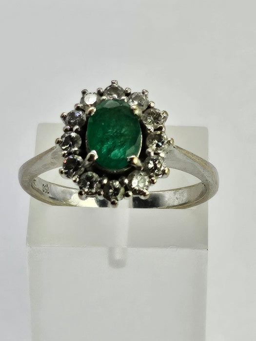 6512  Modern: 18ct White Gold Emerald & Diamond Oval Cluster Ring — From 2016