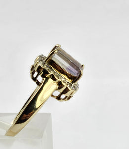 1416: Vintage; 9ct Gold Emerald Cut Ametrine Sapphires Cocktail Ring- lovely combination