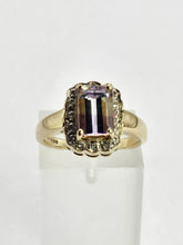 Cargar imagen en el visor de la galería, 1416: Vintage; 9ct Gold Emerald Cut Ametrine Sapphires Cocktail Ring- lovely combination
