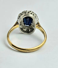 Cargar imagen en el visor de la galería, 1451:   Vintage:: 18ct Gold French Blue Sapphire Diamonds Platinum Set Ring- Diana cluster
