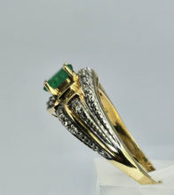 Cargar imagen en el visor de la galería, 1405: Vintage: 14ct Gold Emerald 22 Diamonds Cocktail Ring- LUSH
