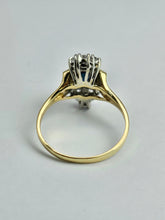 Cargar imagen en el visor de la galería, 1450: Vintage Old: 18ct Gold French Blue Sapphire 16 Diamonds Marquise Set Ring- Ooh La La!
