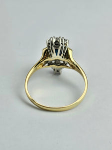 1450: Vintage Old: 18ct Gold French Blue Sapphire 16 Diamonds Marquise Set Ring- Ooh La La!