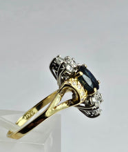 Cargar imagen en el visor de la galería, 1450: Vintage Old: 18ct Gold French Blue Sapphire 16 Diamonds Marquise Set Ring- Ooh La La!
