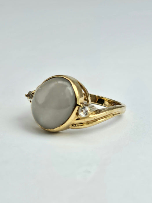6036 Vintage: 9ct Gold Large White Moonstone Sapphire Accents Cocktail Ring