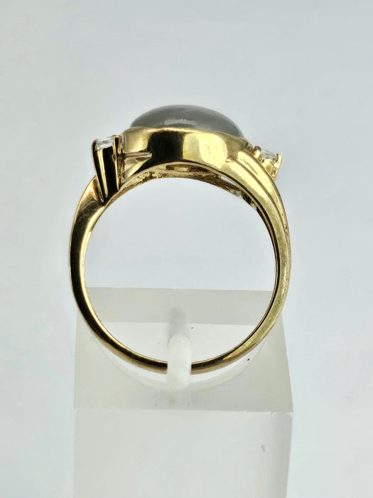 6036 Vintage: 9ct Gold Large White Moonstone Sapphire Accents Cocktail Ring