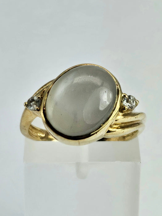 6036 Vintage: 9ct Gold Large White Moonstone Sapphire Accents Cocktail Ring