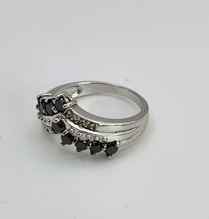 1436: Vintage: 9ct White Gold Black White Diamonds Cocktail Ring-Lush