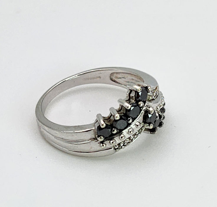 1436: Vintage: 9ct White Gold Black White Diamonds Cocktail Ring-Lush