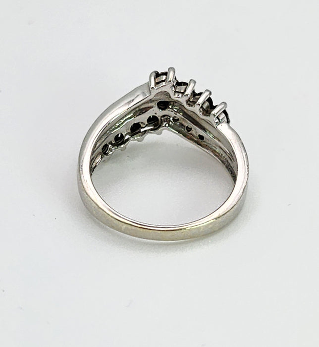 1436: Vintage: 9ct White Gold Black White Diamonds Cocktail Ring-Lush