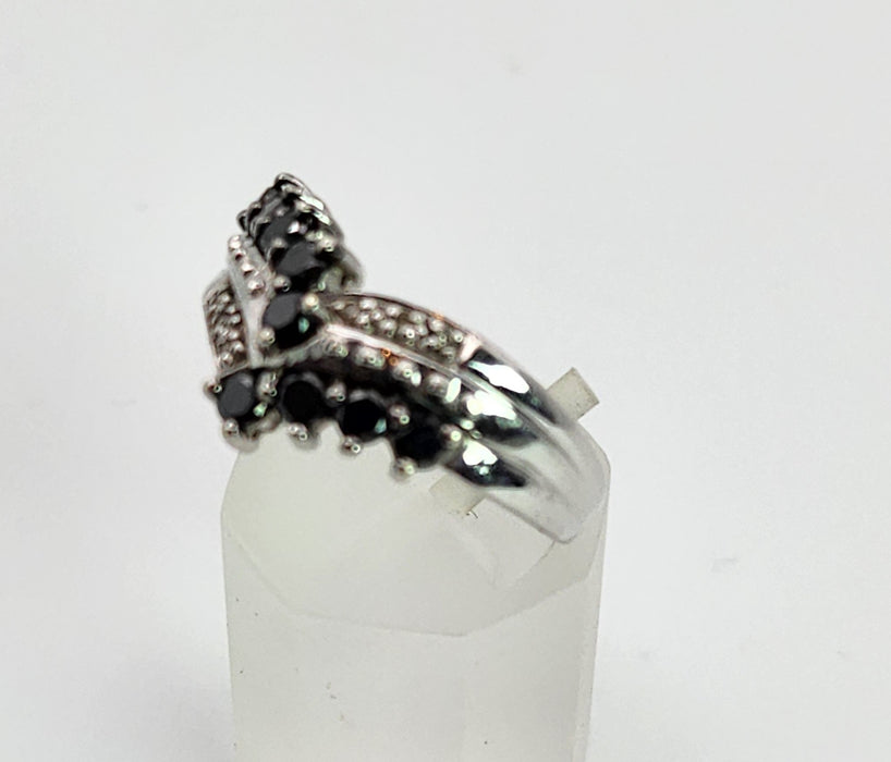 1436: Vintage: 9ct White Gold Black White Diamonds Cocktail Ring-Lush