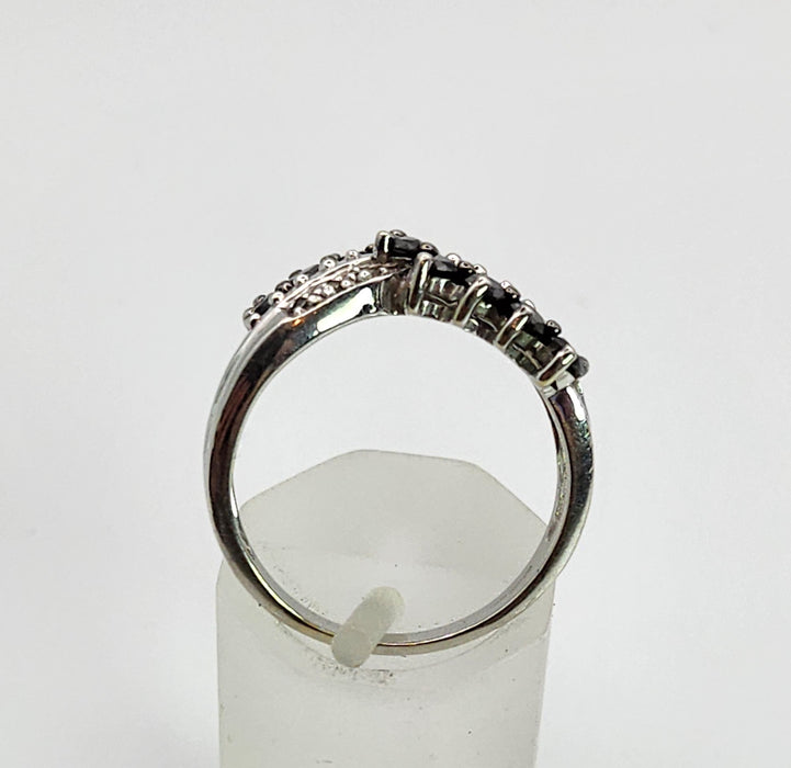 1436: Vintage: 9ct White Gold Black White Diamonds Cocktail Ring-Lush
