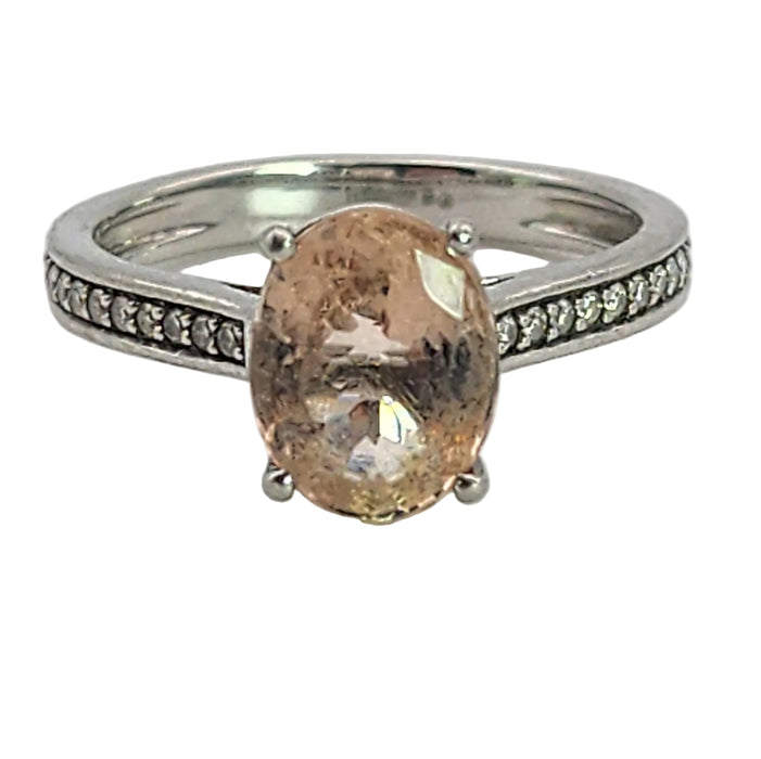 Vintage: Platinum Oval Morganite & Diamond Dress Ring