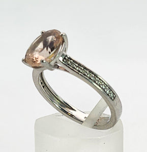 1353: Vintage; Platinum Pink Morganite 20 Diamonds Ring- pitch perfect pink, platinum