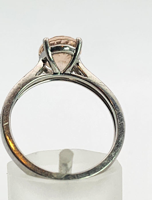 1353: Vintage; Platinum Pink Morganite 20 Diamonds Ring- pitch perfect pink, platinum