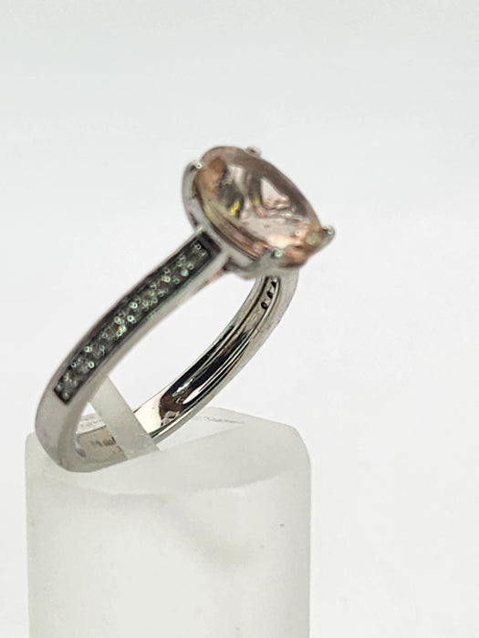 1353: Vintage; Platinum Pink Morganite 20 Diamonds Ring- pitch perfect pink, platinum