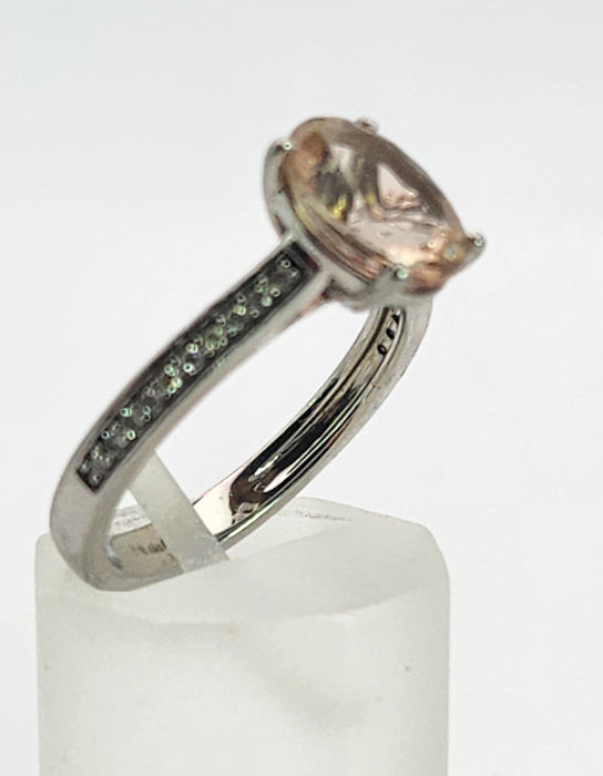 1353: Vintage; Platinum Pink Morganite 20 Diamonds Ring- pitch perfect pink, platinum