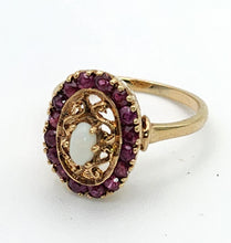 Load image into Gallery viewer, 0987: Vintage 16 Garnets Cabochon White Opal Openwork Ring
