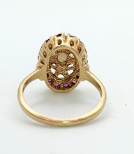 Load image into Gallery viewer, 0987: Vintage 16 Garnets Cabochon White Opal Openwork Ring

