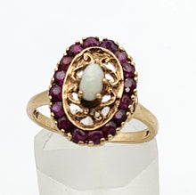 Load image into Gallery viewer, 0987: Vintage 16 Garnets Cabochon White Opal Openwork Ring
