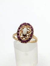 Load image into Gallery viewer, 0987: Vintage 16 Garnets Cabochon White Opal Openwork Ring
