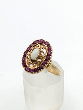Load image into Gallery viewer, 0987: Vintage 16 Garnets Cabochon White Opal Openwork Ring
