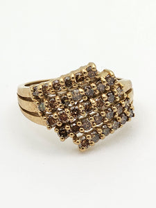 1082: Vintage: 9ct Gold 35 Champagne Diamonds (1ct) Cocktail Ring- sparkling beauty