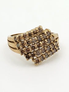 1082: Vintage: 9ct Gold 35 Champagne Diamonds (1ct) Cocktail Ring- sparkling beauty