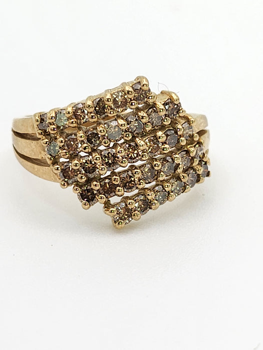 1082: Vintage: 9ct Gold 35 Champagne Diamonds (1ct) Cocktail Ring- sparkling beauty