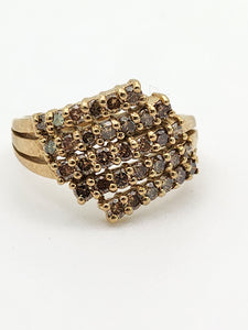 1082: Vintage: 9ct Gold 35 Champagne Diamonds (1ct) Cocktail Ring- sparkling beauty