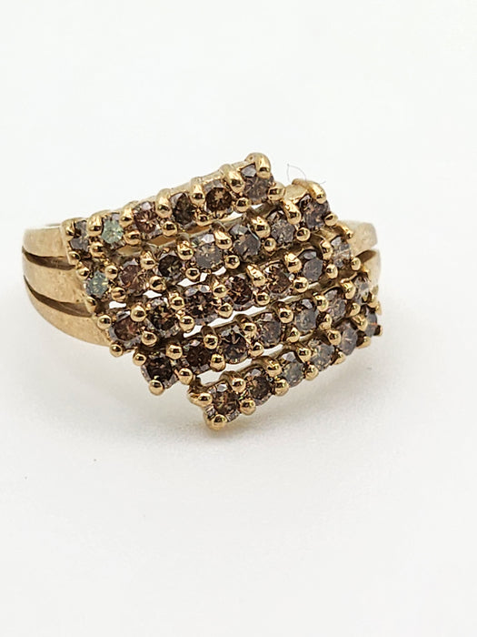 1082: Vintage: 9ct Gold 35 Champagne Diamonds (1ct) Cocktail Ring- sparkling beauty
