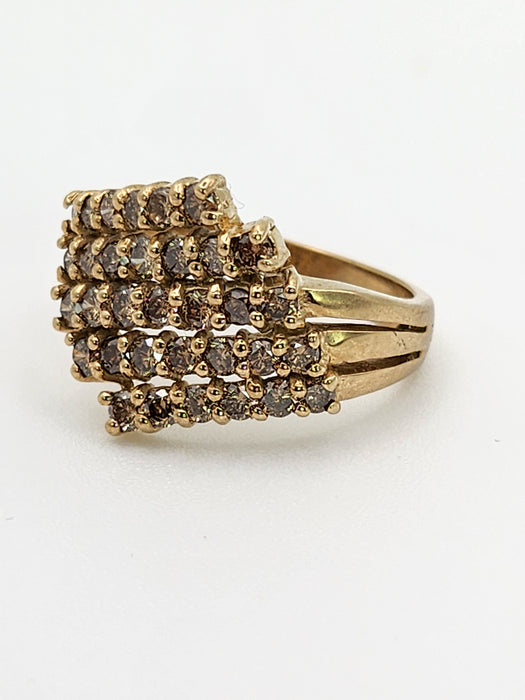 1082: Vintage: 9ct Gold 35 Champagne Diamonds (1ct) Cocktail Ring- sparkling beauty