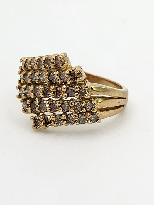 1082: Vintage: 9ct Gold 35 Champagne Diamonds (1ct) Cocktail Ring- sparkling beauty