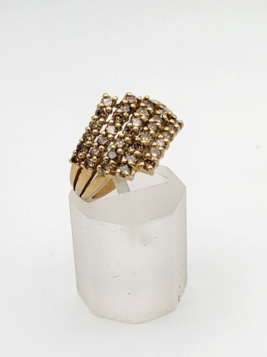 1082: Vintage: 9ct Gold 35 Champagne Diamonds (1ct) Cocktail Ring- sparkling beauty