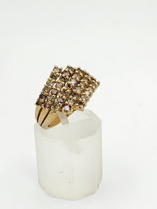 1082: Vintage: 9ct Gold 35 Champagne Diamonds (1ct) Cocktail Ring- sparkling beauty