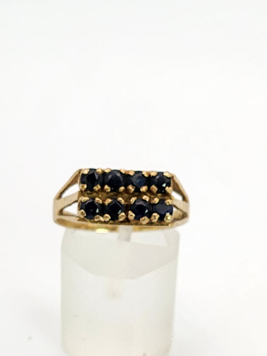 1083: Vintage: 9ct Gold 8 French Blue Sapphires Geometric Set Ring