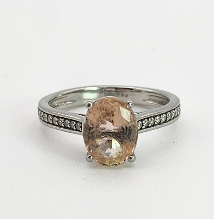 Vintage: Platinum Oval Morganite & Diamond Dress Ring