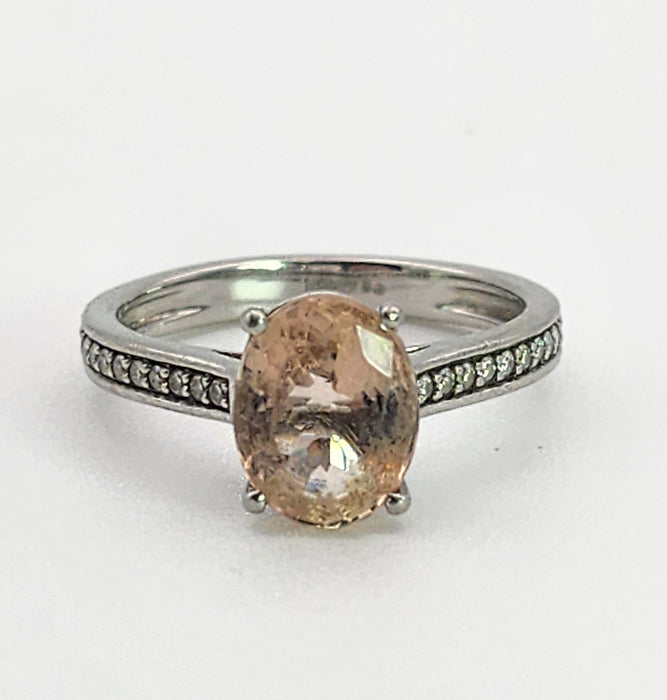 Vintage: Platinum Oval Morganite & Diamond Dress Ring