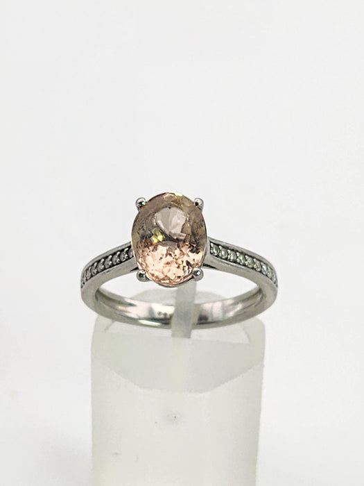 Vintage: Platinum Oval Morganite & Diamond Dress Ring